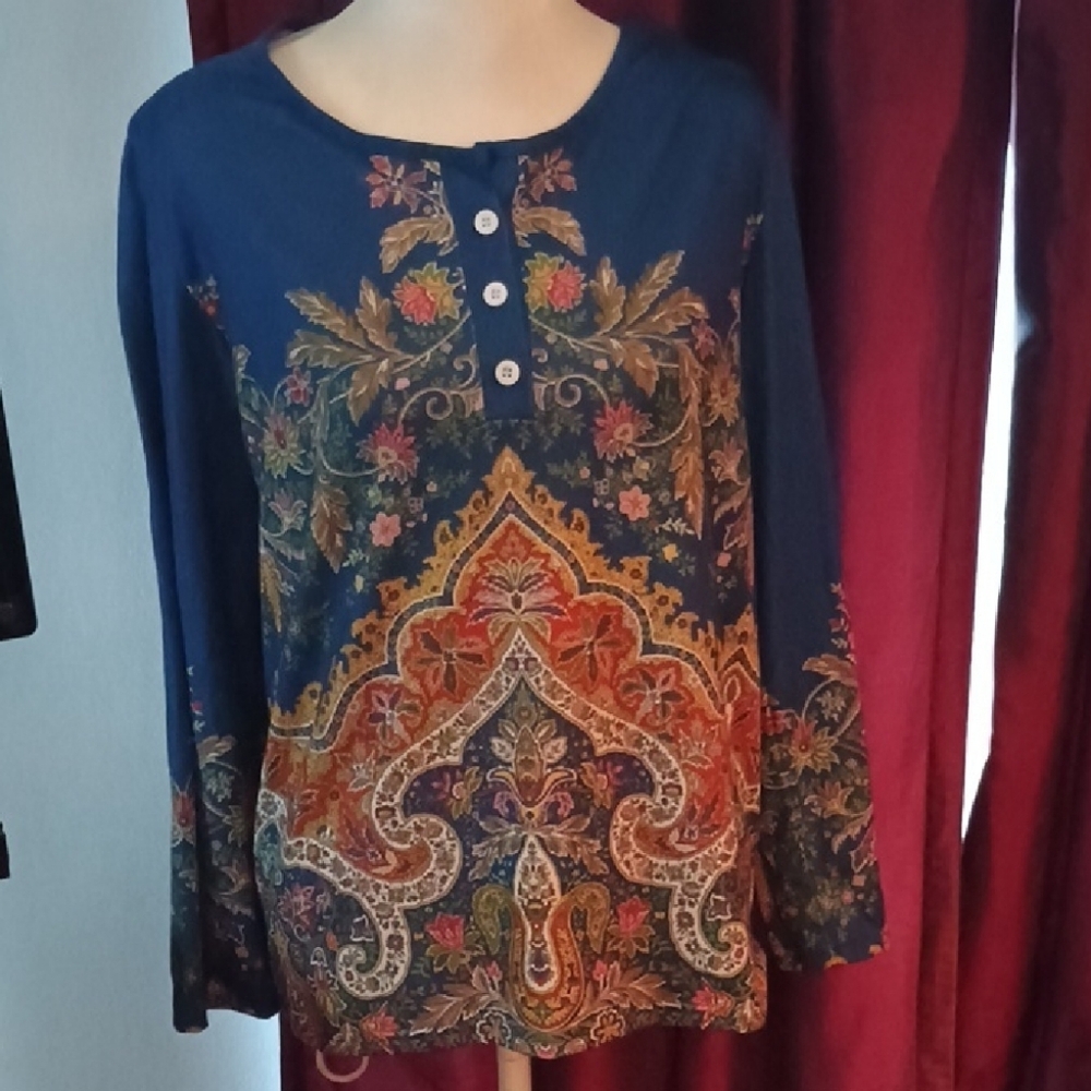 Vibrant Women's Blouse in Blue and Orange Small